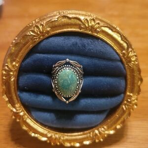 American West Sterling Silver Green Turqoise Leaf Ring